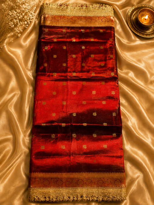 Classic Maroon & Gold Festive Tissue Silk Saree