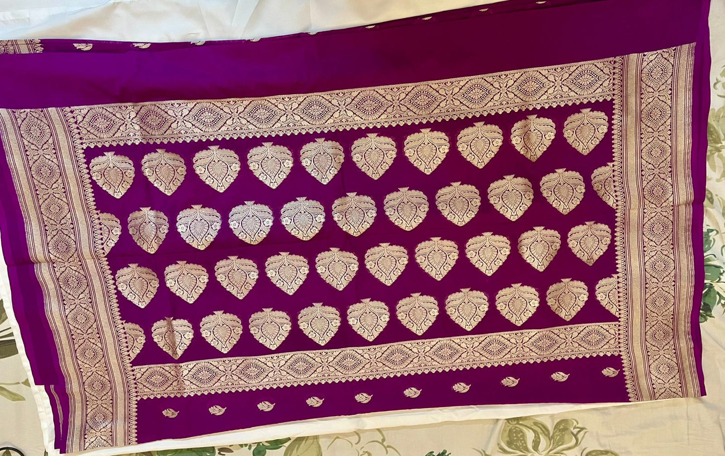 Pure Banarasi Khaddi Georgette Saree in Deep Purple with Gold Zari Motifs tvisa