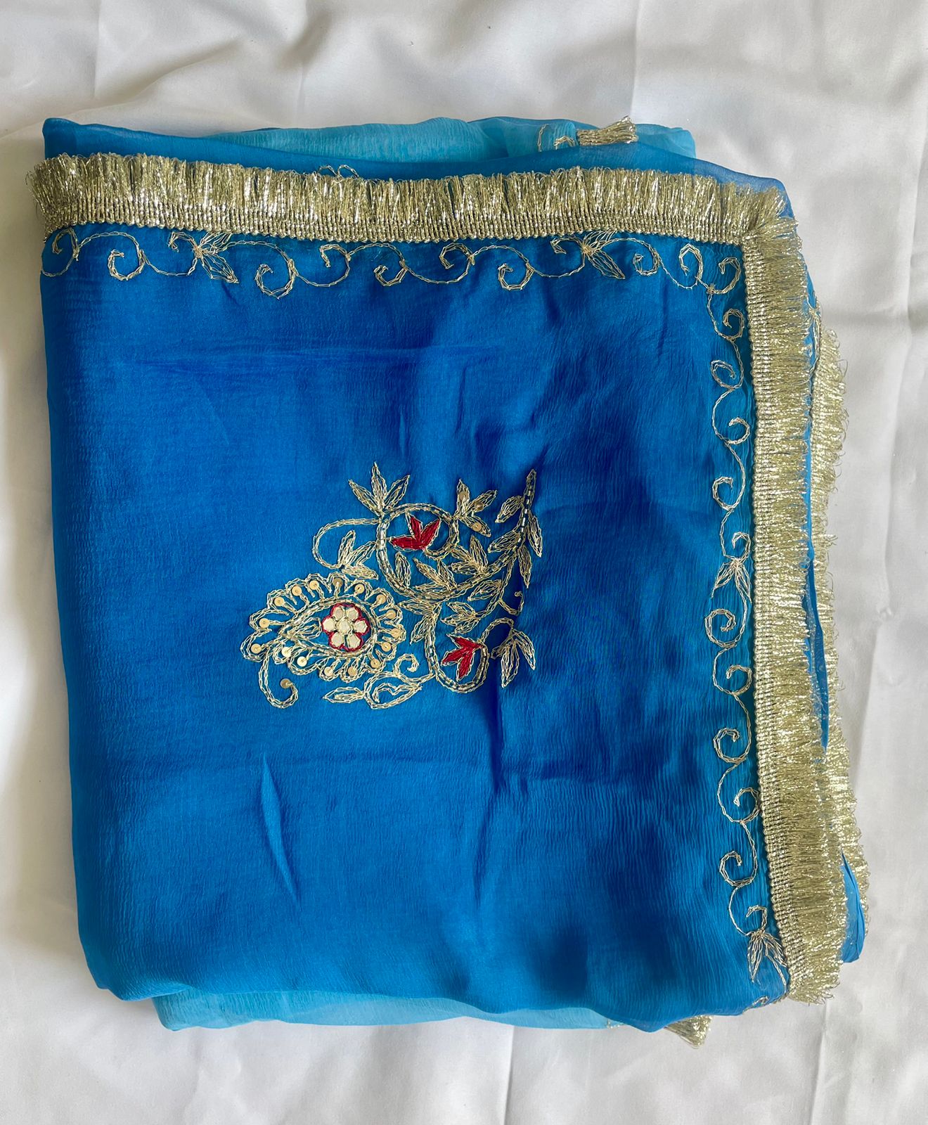 Dual-Shade Blue Chiffon Saree.