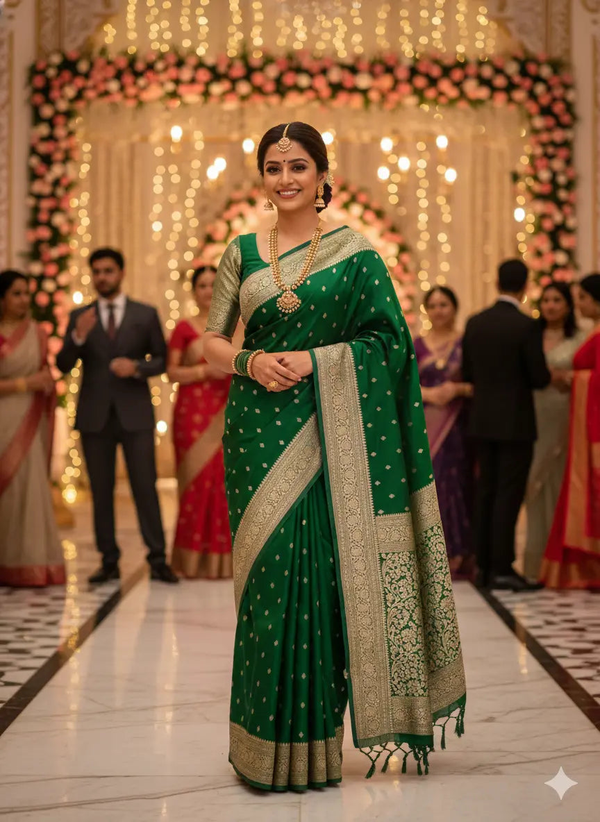 Green Mashru Katan Silk Saree tvisa