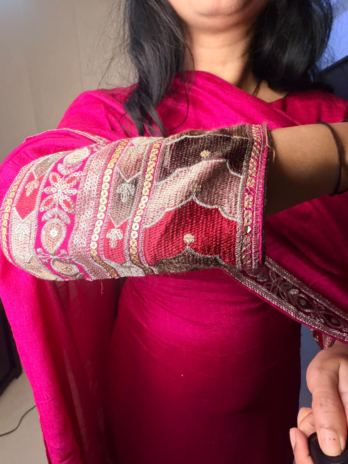 Hot Pink Raw Silk Embroidered Kurta Pant Set with Dupatta