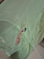 Pista Green Royal Georgette Saree with Exquisite Aari Taari Work