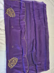 Purple Organza Saree with Hand Embellishment tvisa