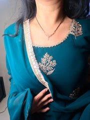 Teal Embroidered Kurta Sharara Set with Chiffon Dupatta