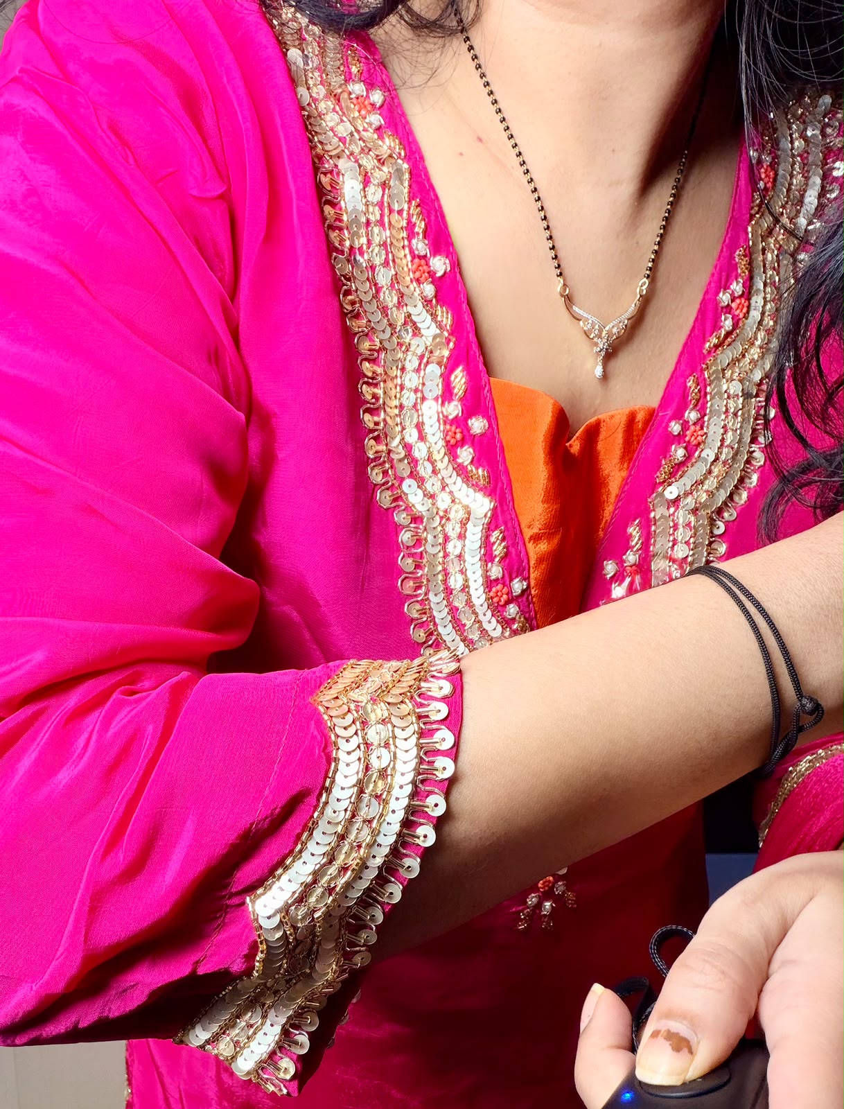 Magenta Embroidered Kurta with Orange Palazzo & Dupatta