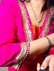 Magenta Embroidered Kurta with Orange Palazzo & Dupatta