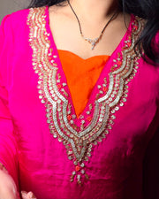 Magenta Embroidered Kurta with Orange Palazzo & Dupatta