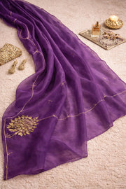 Purple Organza Saree with Hand Embellishment tvisa
