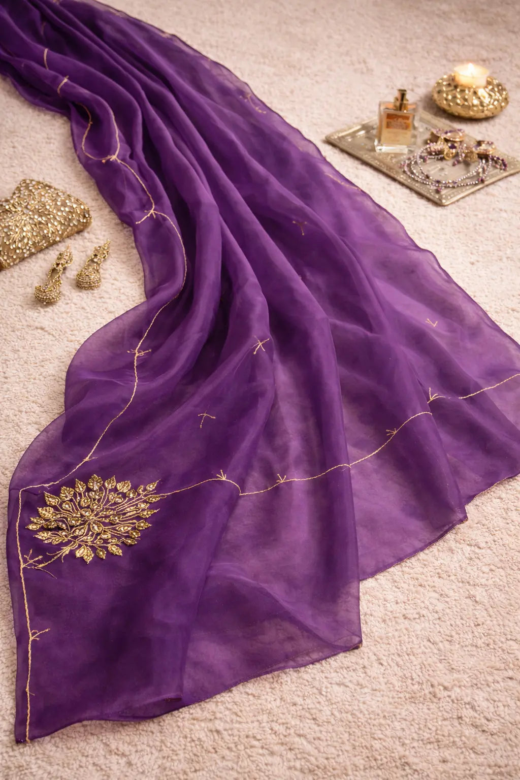 Purple Organza Saree with Hand Embellishment tvisa