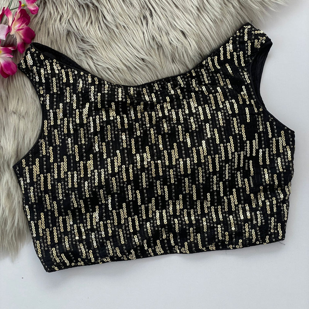 Black soft georgette readymade blouse with sequence work