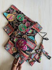 Black color pure chinon cotton readymade blouse with embroidery and sequence work.