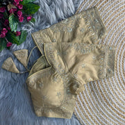 Beige color pure vichitra silk blouse with zari sequence work.