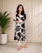 Black & White Floral Kurta Set