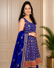 Royal Blue Gota-Embroidered Anarkali Set