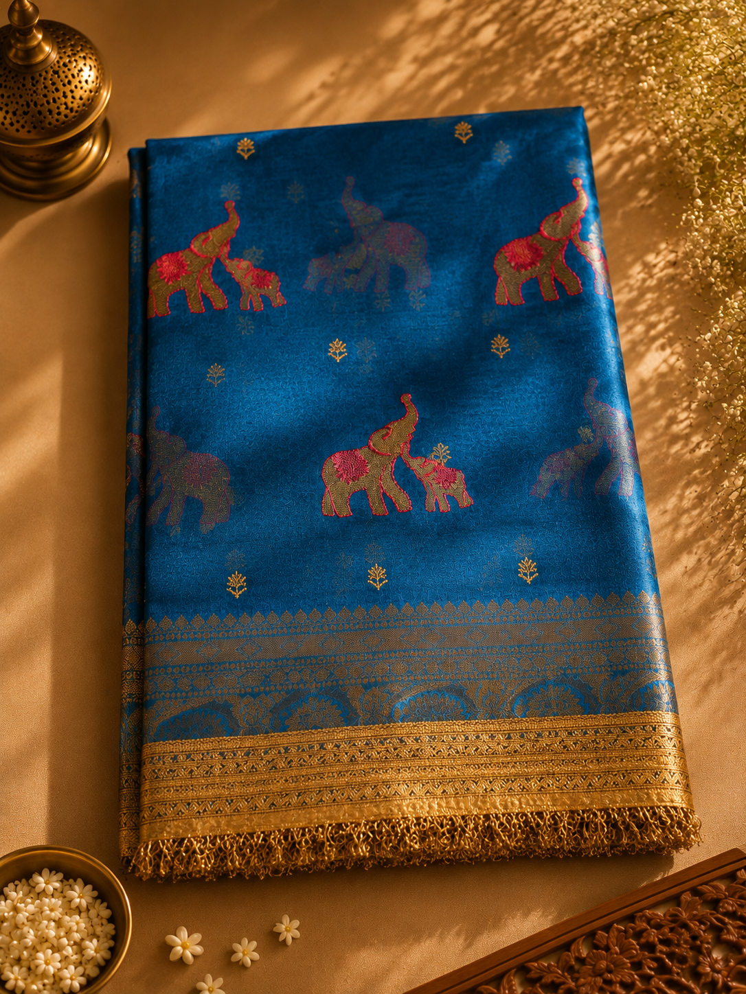 Royal Blue Tissue Silk Saree with Zari & Artistic Motifs