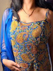 Royal Blue & Gold Paisley Printed Kurta Set