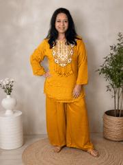 Mustard Yellow Embroidered Kurta Set