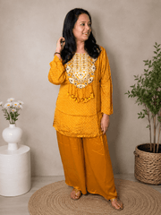 Mustard Yellow Embroidered Kurta Set
