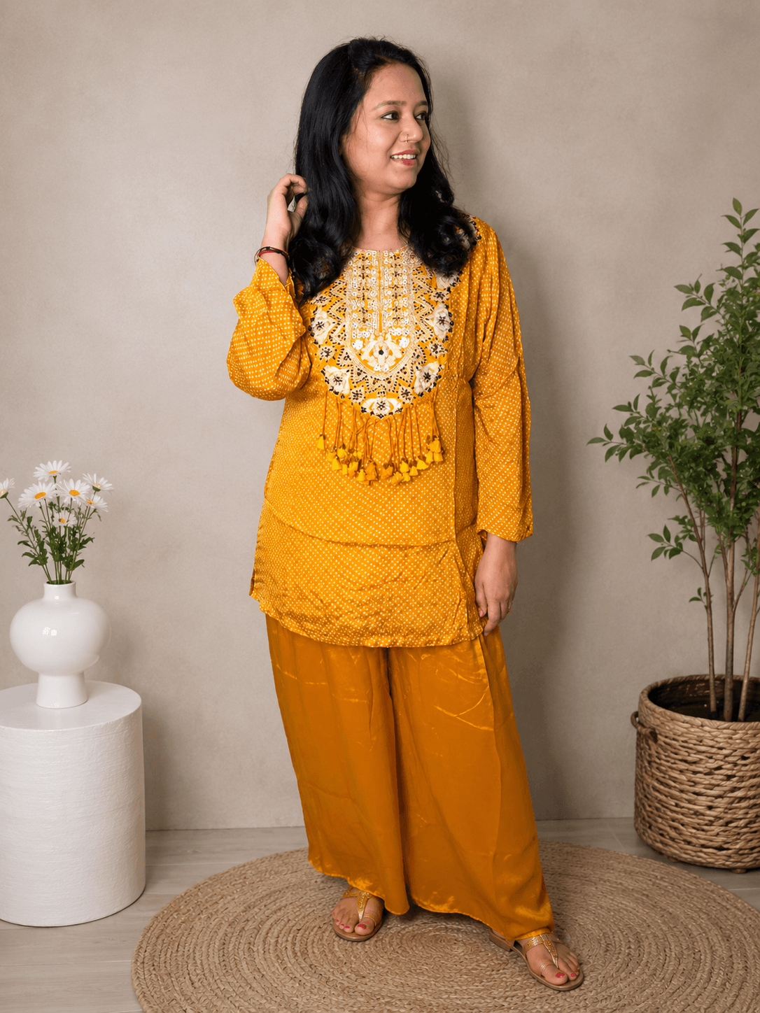 Mustard Yellow Embroidered Kurta Set
