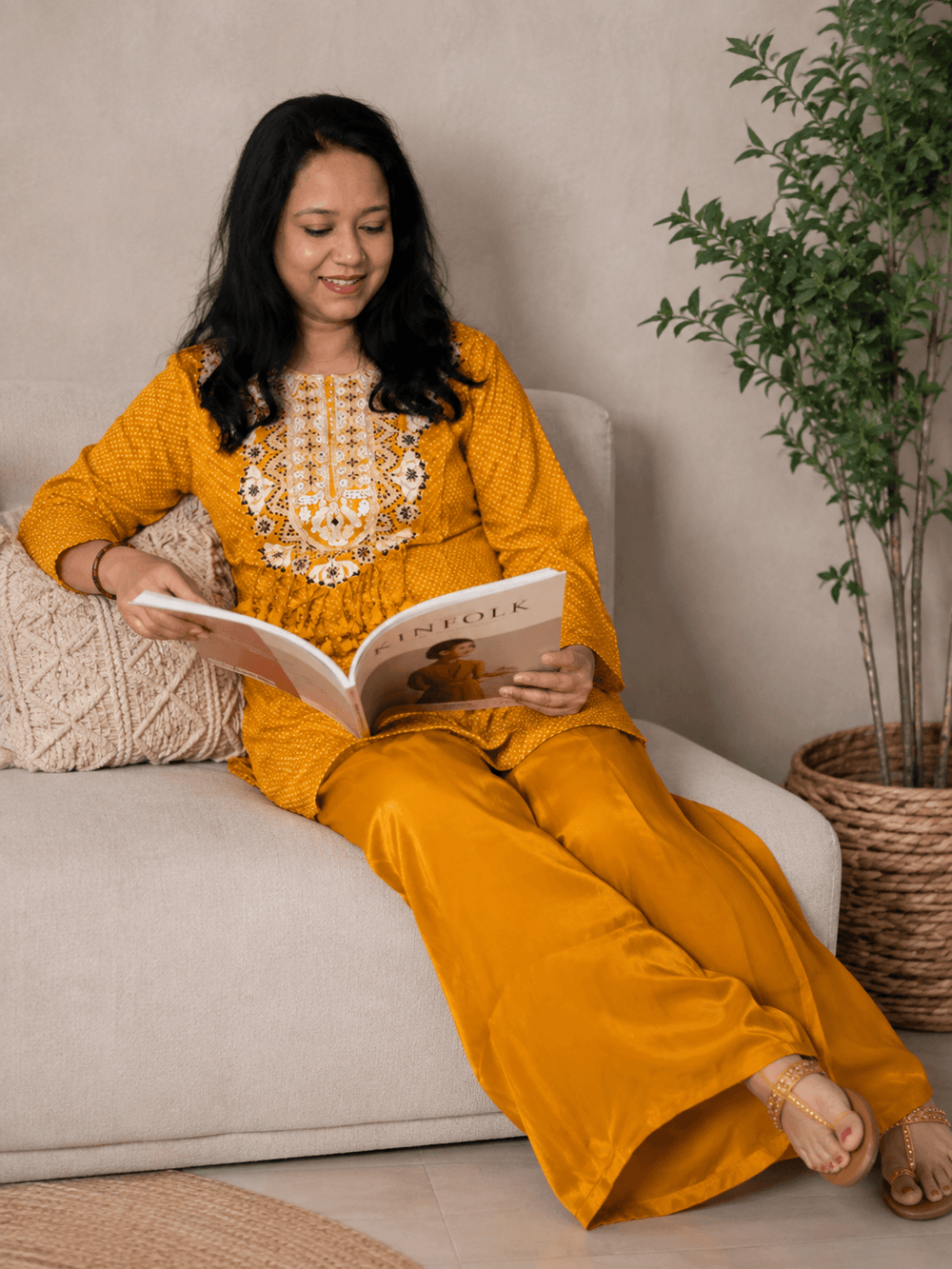 Mustard Yellow Embroidered Kurta Set