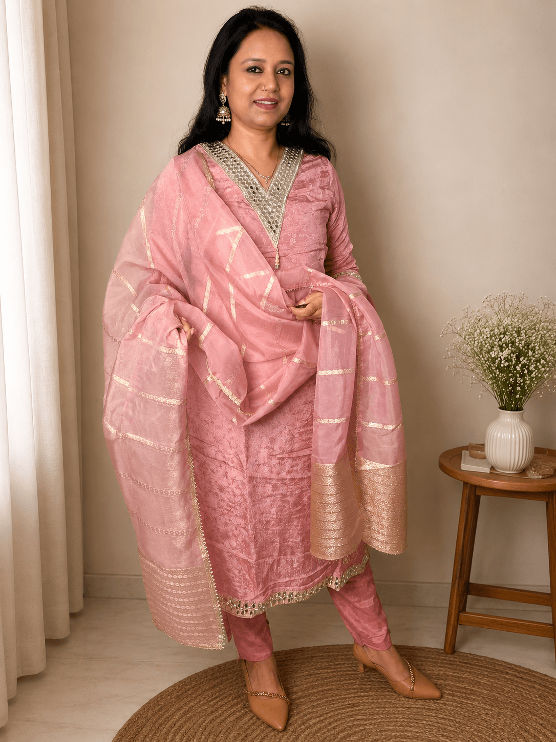 Rose Pink Embroidered Kurta Set