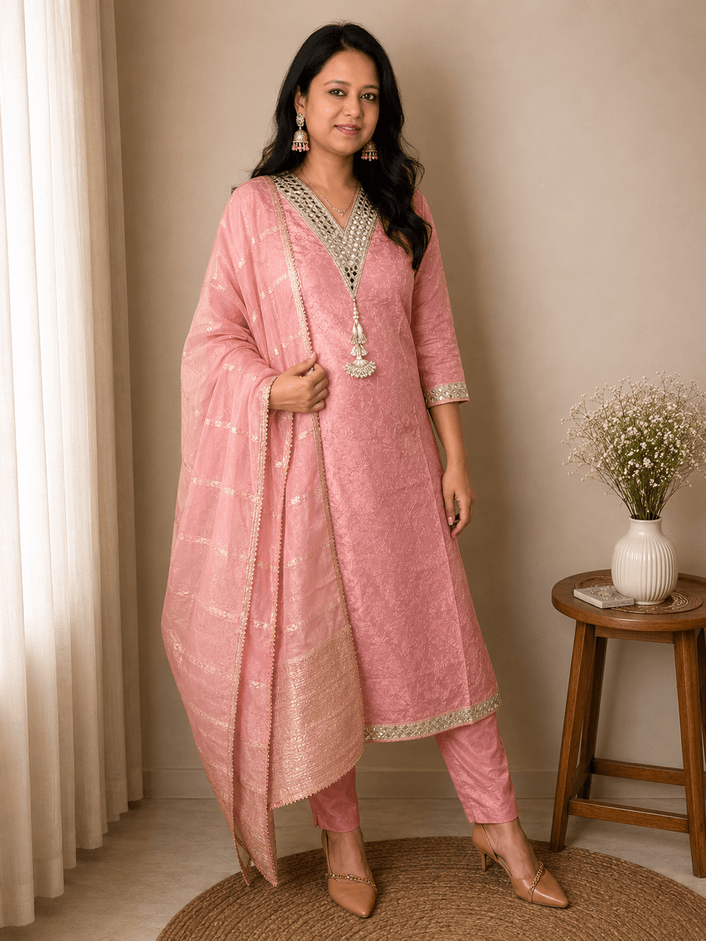 Rose Pink Embroidered Kurta Set