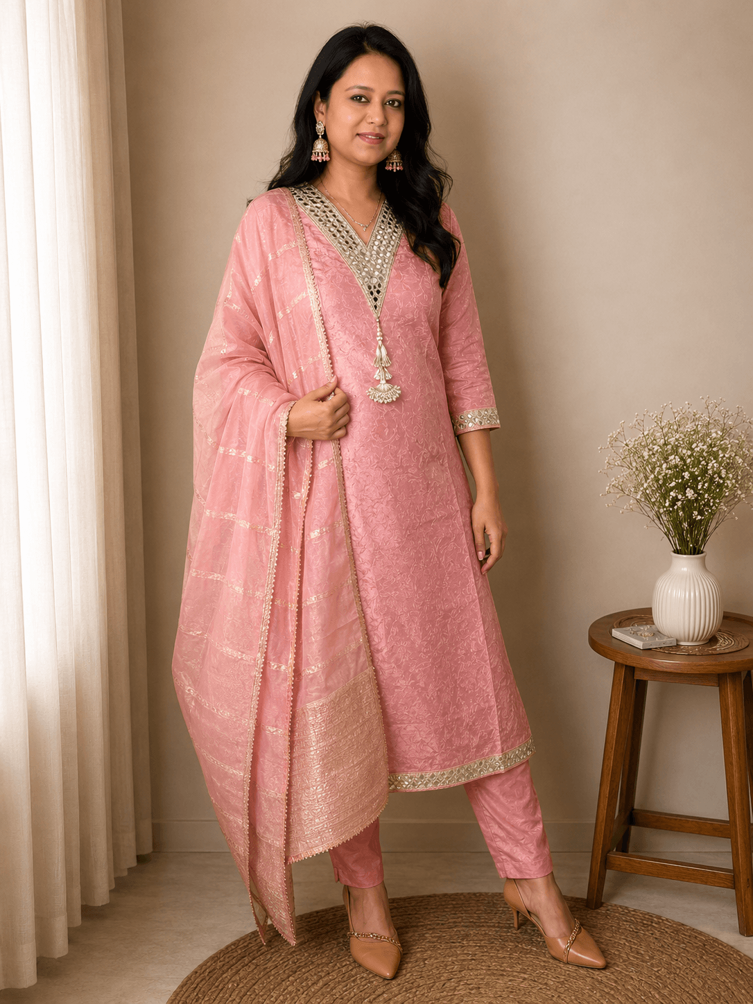 Rose Pink Embroidered Kurta Set