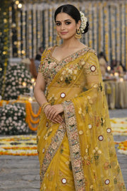 Yellow Heavy Embellished Saree with Designer Blouse tvisa
