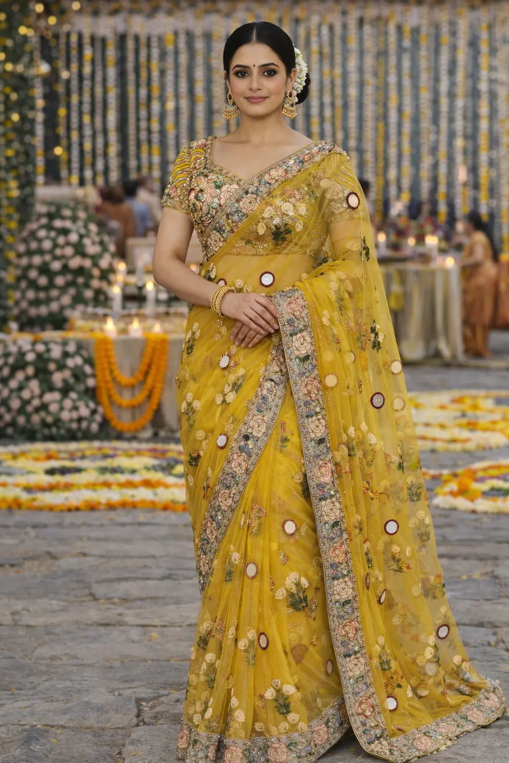 Yellow Heavy Embellished Saree with Designer Blouse