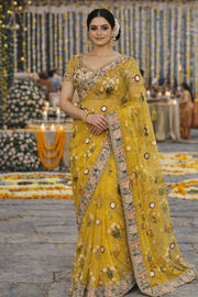 Yellow Heavy Embellished Saree with Designer Blouse tvisa