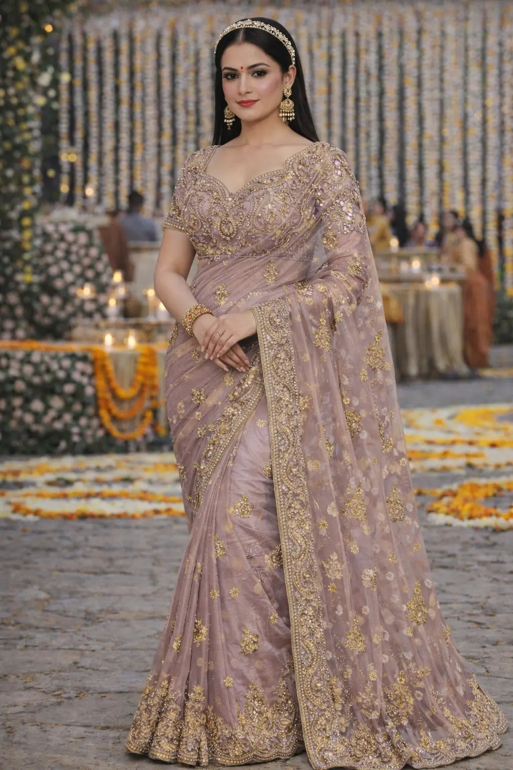 Lilac Heavy Embellished Saree with Designer Blouse tvisa