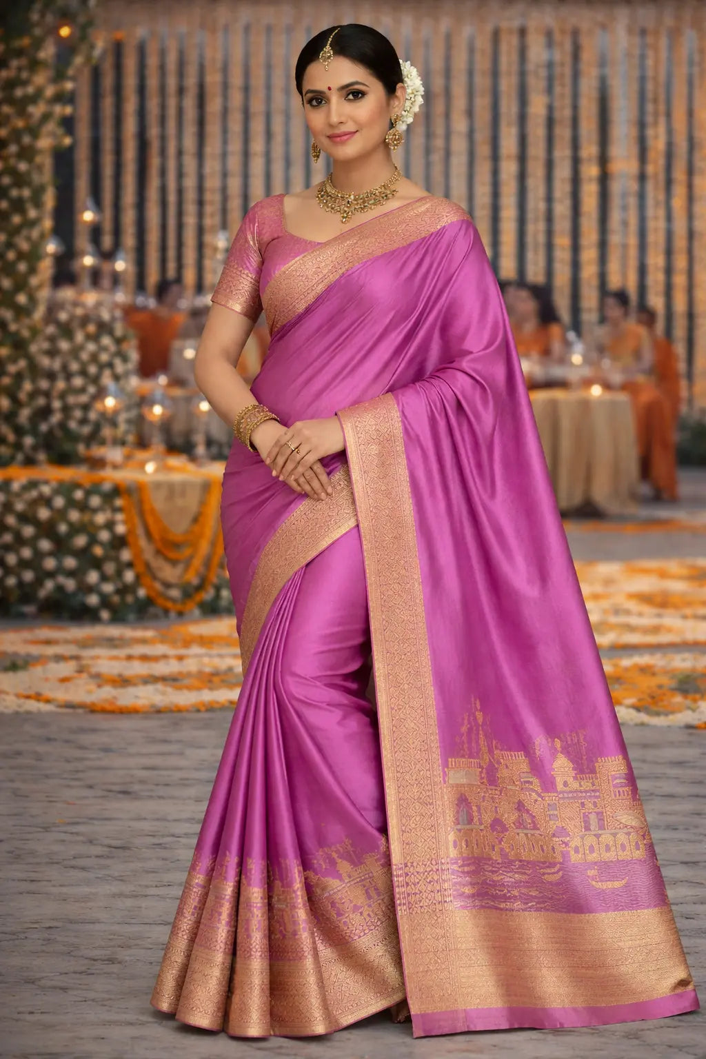 Lilac Silk Saree with Ghat Zari Design tvisa