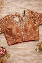 Tissue Silk Pearl Border Saree with Ready Blouse.