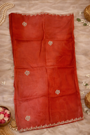 Organza Ombre Orange Designer Saree with Ready Blouse.