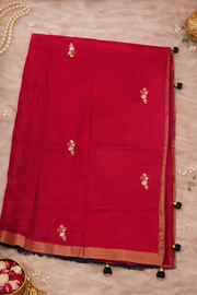 Deep Pink Silk Saree with Handwork.