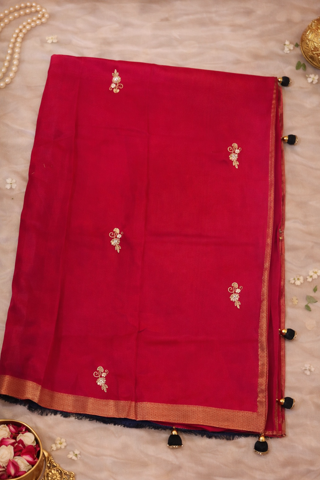 Deep Pink Silk Saree with Handwork.