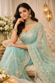 Turquoise Chiffon Gota Patti Saree.
