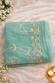 Turquoise Chiffon Gota Patti Saree.