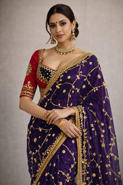 Purple Chiffon Gota Patti Saree with Ready Aangi Blouse.
