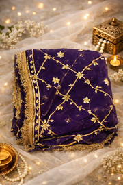 Purple Chiffon Gota Patti Saree with Ready Aangi Blouse.