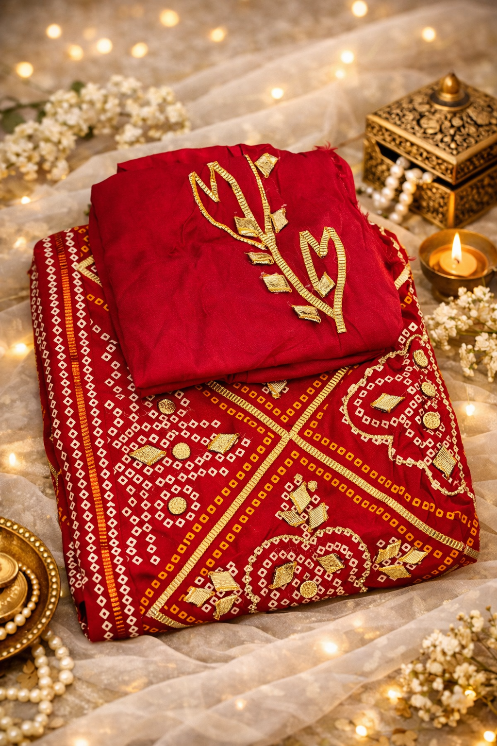 Red Bandhani Gota Patti Saree.