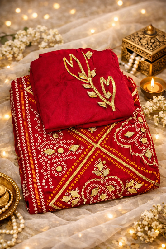 Red Bandhani Gota Patti Saree.