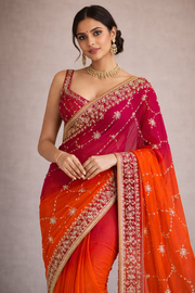 Dual Shade Orange Chiffon Gota Patti Saree.