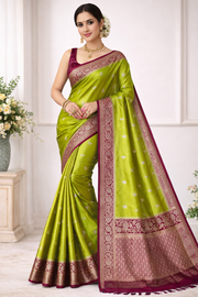 Lime Green Pure Mashru Silk Saree tvisa
