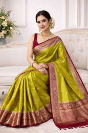 Lime Green Pure Mashru Silk Saree tvisa