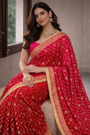 Dark Pink Khaddi Georgette Bandhani Saree.