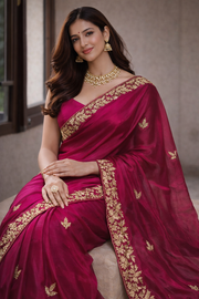 Wine Shimmer Fancy Saree.