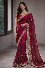 Wine Shimmer Fancy Saree.