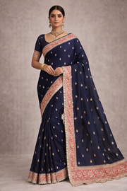 Pure Katan Silk Navy Blue Saree with Lace Border.