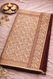 Dark Green Pure Banarasi Silk Saree with Zari Border.